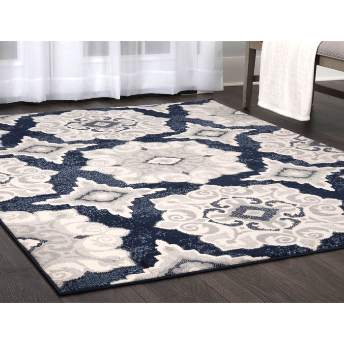 Andover Mills™ Mountview Performance Navy Blue/ Ivory Rug & Reviews